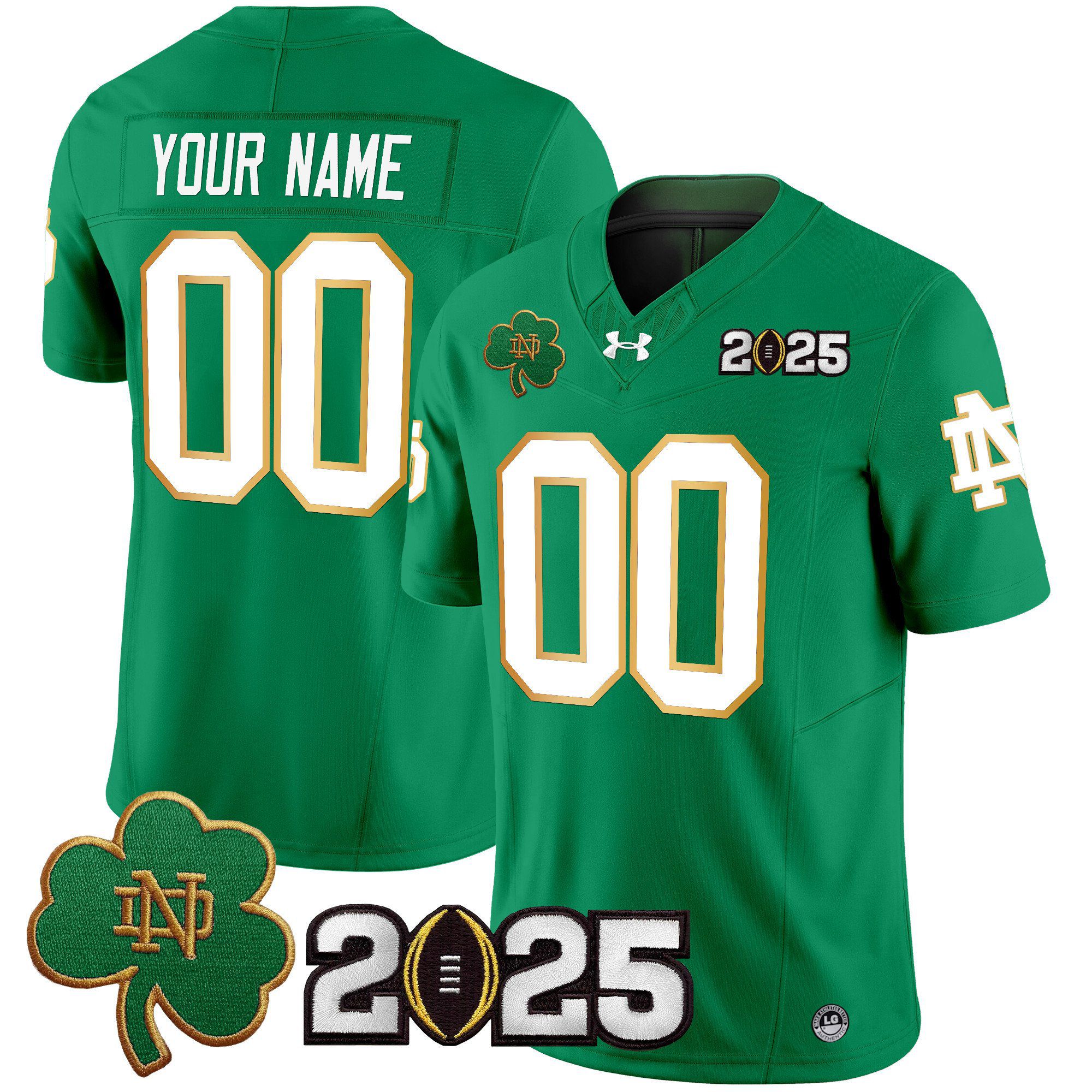 Men Notre Dame Fighting Irish Green 2025 CFP Final Patch Vapor Limited Custom NCAA Jersey->customized ncaa jersey->Custom Jersey